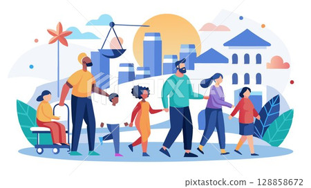 This scene represents a step towards a more equitable and accessible society for all citizens. 128858672