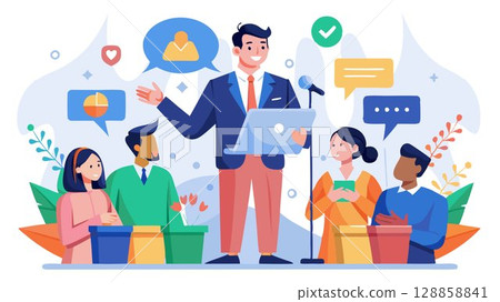 This image represents the power of effective communication and impactful public speaking. This image represents the power of effective communication and impactful public speaking. 128858841