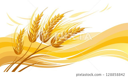 The ripe wheat, swaying gently in the breeze, creates a sea of golden color. 128858842