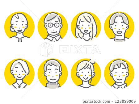 Multi-generational male and female avatar icon illustration set Simple and stylish line drawing illustration 128859009