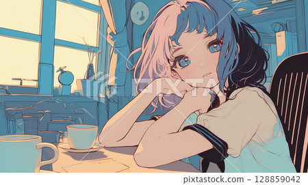 Illustration of a woman enjoying coffee 128859042