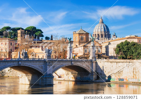 Rome in winter: River Tiber and the cupola of St. Peter's Basilica Rome in winter: River Tiber and the cupola of St. Peter's Basilica 128859071
