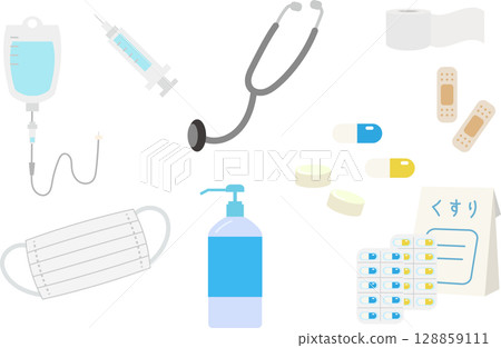 Simple medical related illustration material set 128859111