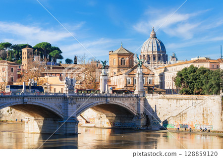Rome in winter: River Tiber and the cupola of St. Peter's Basilica Rome in winter: River Tiber and the cupola of St. Peter's Basilica 128859120