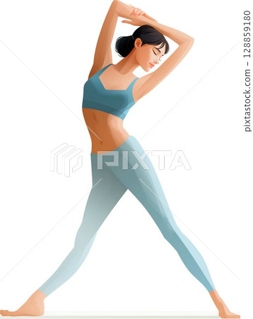 Serene Yoga Pose Woman in Blue Activewear Finds Inner Peace Serene Yoga Pose Woman in Blue Activewear Finds Inner Peace 128859180