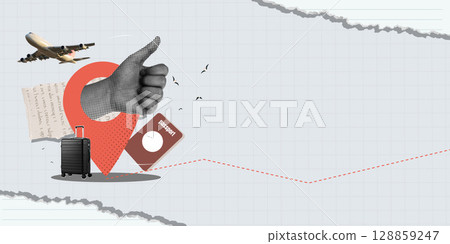 Business travel essentials represented with symbols and visuals. Vector illustration 128859247