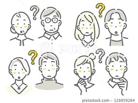 Multi-generational couple/married couple avatar illustration set Simple and stylish line drawing illustrations 128859264