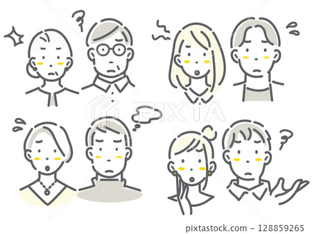 Multi-generational couple/married couple avatar illustration set Simple and stylish line drawing illustrations 128859265