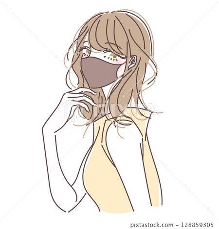 一名戴著棕色面具的女子的插圖 128859305