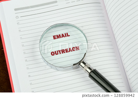 Conceptual text of EMAIL OUTREACH. Business, outreach or outbound concept. Copy space 128859942