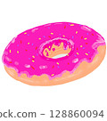 Strawberry White Chocolate Donut Illustration 128860094