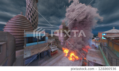 Future cityscape under attack 128860536