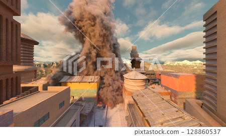 Future cityscape under attack 128860537
