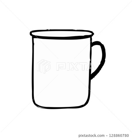 Hand drawn illustration of a minimalist white mug 128860780