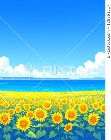 Sunflowers, sea, blue sky 128861517