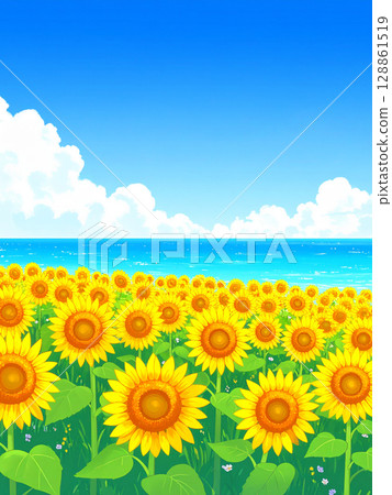 Sunflowers, sea, blue sky 128861519