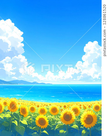 向日葵,大海,藍天 向日葵,大海,藍天 128861520