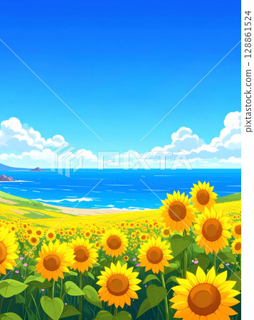 Sunflowers, sea, blue sky 128861524