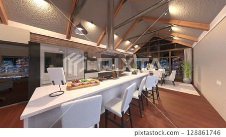 living dining room with large windows living dining room with large windows 128861746