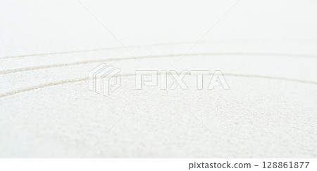 Zen Garden Sand White Background Japanese Balance Meditation Relax Buddhism Spirituality, Pattern Line Wave Mandala Mockup Spa Vacation Yoga Lifestyle Natural Summer, Texture Desert Coast Sea. 128861877