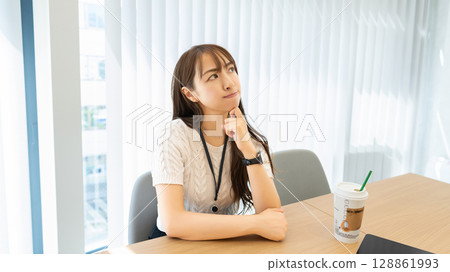 A woman thinking/businesswoman A woman thinking/businesswoman 128861993