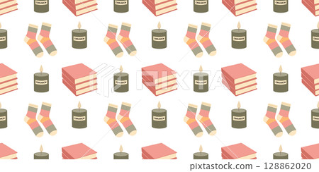Seasonal fall seamless pattern with books, candle Seasonal fall seamless pattern with books, candle 128862020