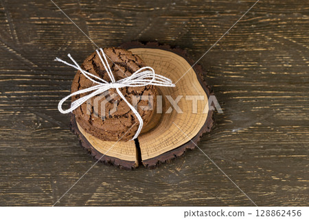 sweet chocolate biscuits with sesame on the table 128862456
