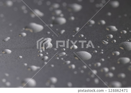 silver colored metal surface covered with drops of water, wet silver-colored metal painted to protect aluminum alloy and metals, close up silver colored metal surface covered with drops of water, wet silver-colored metal painted to protect aluminum alloy and metals, close up 128862471