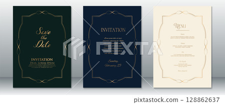 Classic Wedding Invitation Set with Gold Border in Green, Navy, and Cream Classic Wedding Invitation Set with Gold Border in Green, Navy, and Cream 128862637