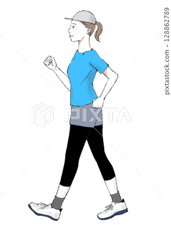 插畫材料:散步、女性、健康、美麗 插畫材料:散步、女性、健康、美麗 128862789