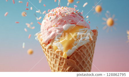 融化的香草冰淇淋 | 冰涼甜點的魅力，點亮你的夏天 128862795