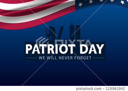 911 Memorial Design with Twin Towers and American flag 911 Memorial Design with Twin Towers and American flag 128862842