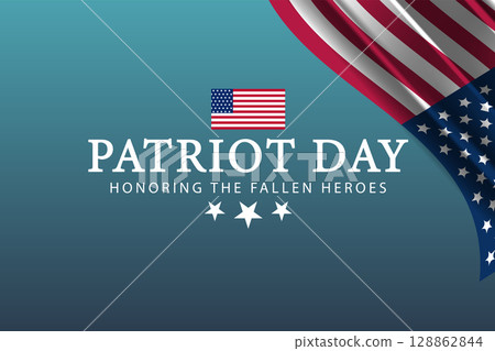 Honoring Fallen Heroes on Patriot Day with USA Flag Wave and Stars 128862844