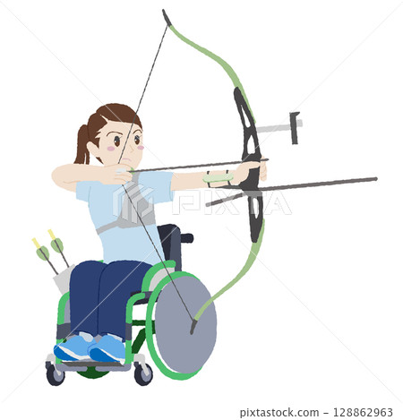 一位女士以手繪風格進行射箭練習 128862963