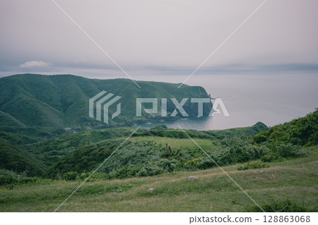 從隱岐群島西之島馬天蓋懸崖看到的國賀海岸 128863068