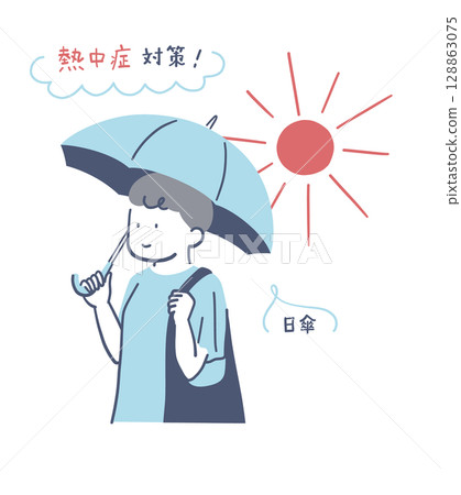 撐著陽傘走路的女人的插圖素材 撐著陽傘走路的女人的插圖素材 128863075