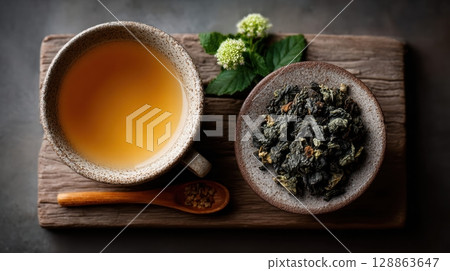 Herbal Tea Ritual Flat Lay 128863647