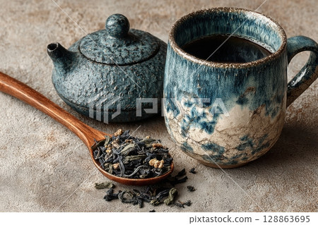 Herbal Tea Ritual Flat Lay 128863695