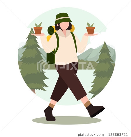 Eco tourism adventure with nature exploration activities. Vector illustration Eco tourism adventure with nature exploration activities. Vector illustration 128863721