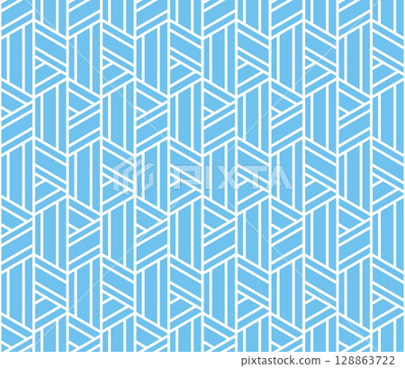 Abstract geometric pattern with stripes, lines. Seamless vector background. White and blue ornament. Simple lattice graphic design Abstract geometric pattern with stripes, lines. Seamless vector background. White and blue ornament. Simple lattice graphic design 128863722
