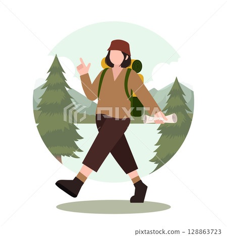 Eco tourism adventure with nature exploration activities. Vector illustration 128863723