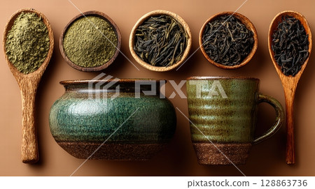 Herbal Tea Ritual Flat Lay 128863736