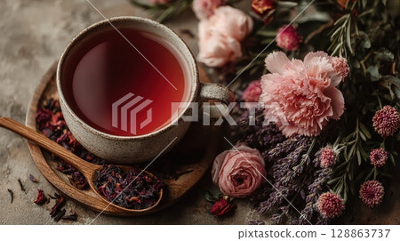 Herbal Tea Ritual Flat Lay 128863737
