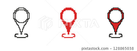 Map Location Pin Pixel Art Icon Set. Navigation And Geolocation Marker Symbol Collection. Digital Mapping And Gps Positioning Design. Isolated Vector Illustration 128865038