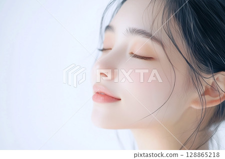 AI-generated image of a woman with beautiful skin 128865218