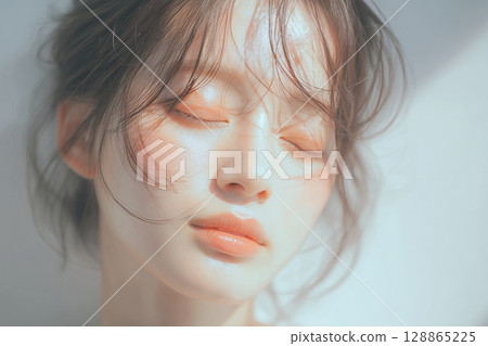 AI-generated image of a woman with beautiful skin 128865225