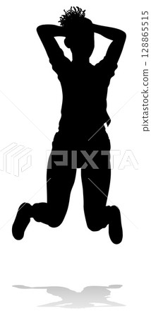 Happy Woman Jumping For Joy Silhouette Person 128865515