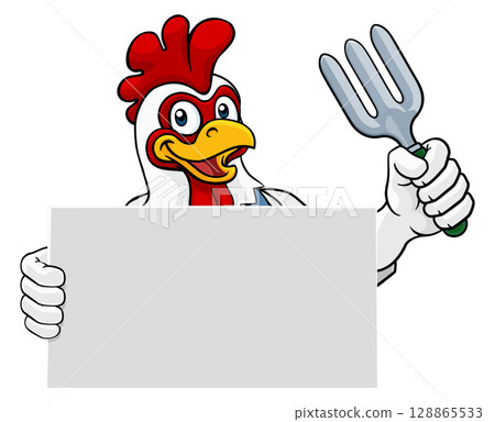 Gardener Chicken Rooster Cartoon Handyman Mascot 128865533