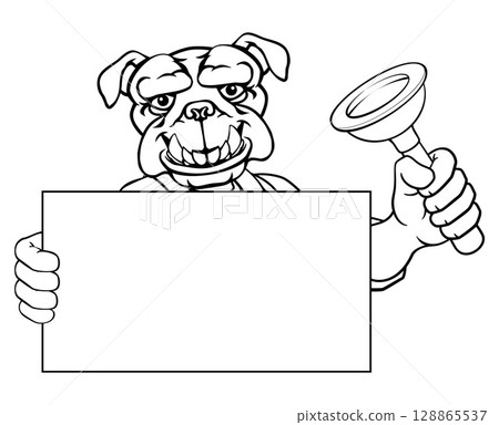 Plumber Bulldog Plunger Cartoon Plumbing Mascot 128865537