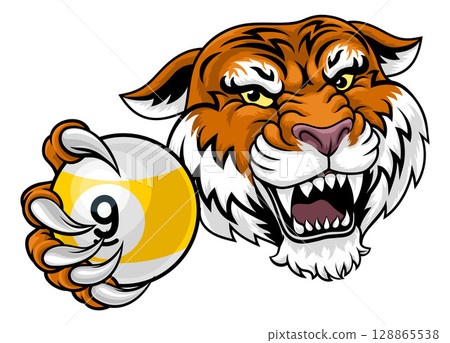 Tiger and 9 Ball Nine Ball Pool Cartoon Mascot 128865538